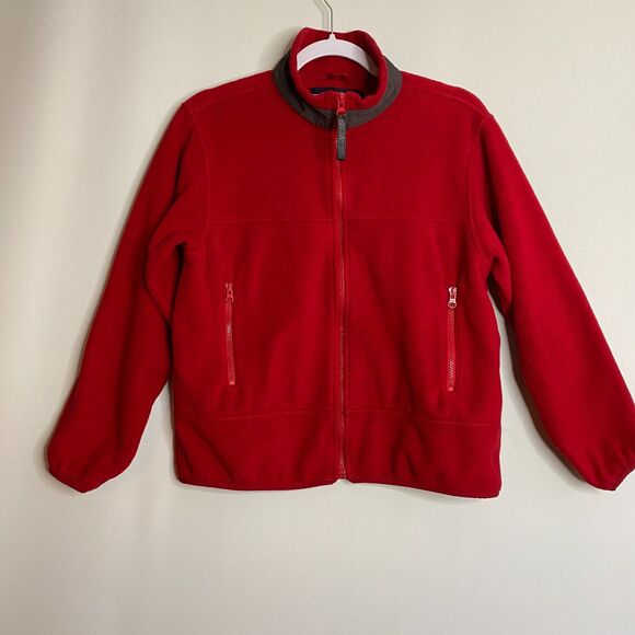 VTG Lands' End Red Polartec Full Zip Fleece Jacket Pockets Womens Size M(10-12) - Picture 1 of 12